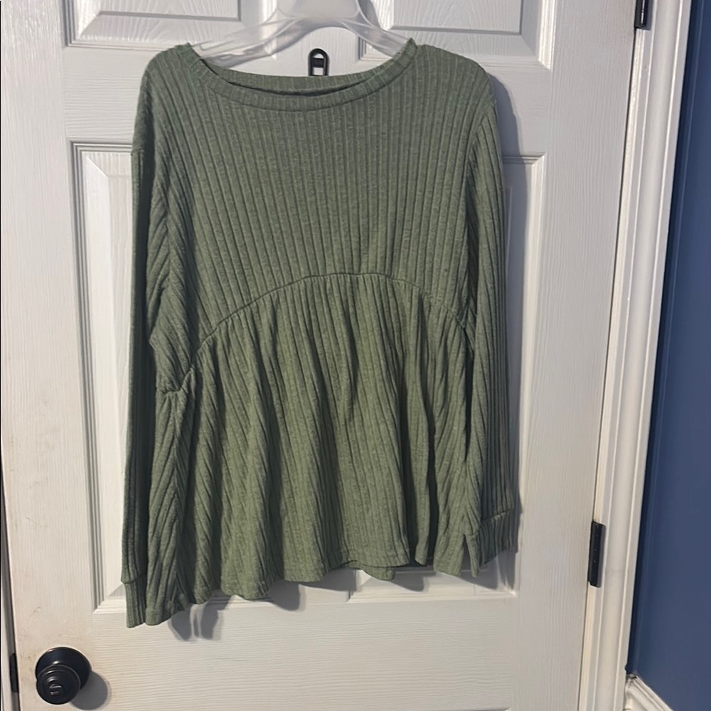 Amazon Green Ribbed Peplum Blouse